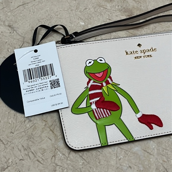 ♠️kate spade New York X Disney Muppets Kermit the Frog Medium L-Zip Wristlet NWT